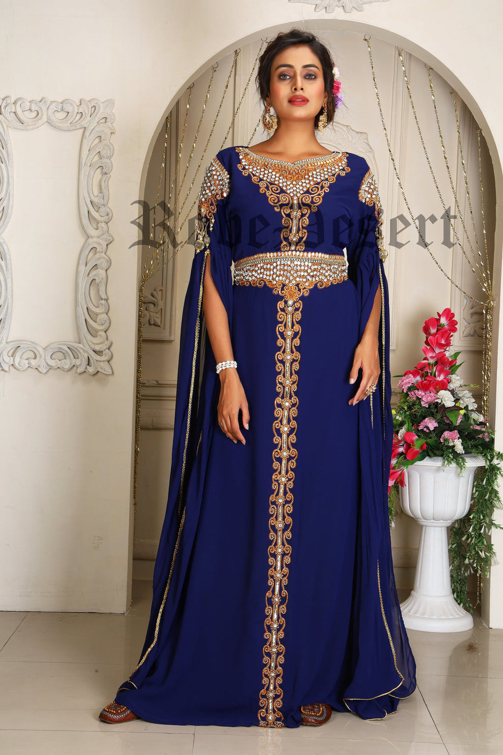 Israeli Bath Robe Dark Blue Designer Islamic Wedding Moroccan Caftan Arabic Maxi Hand ...