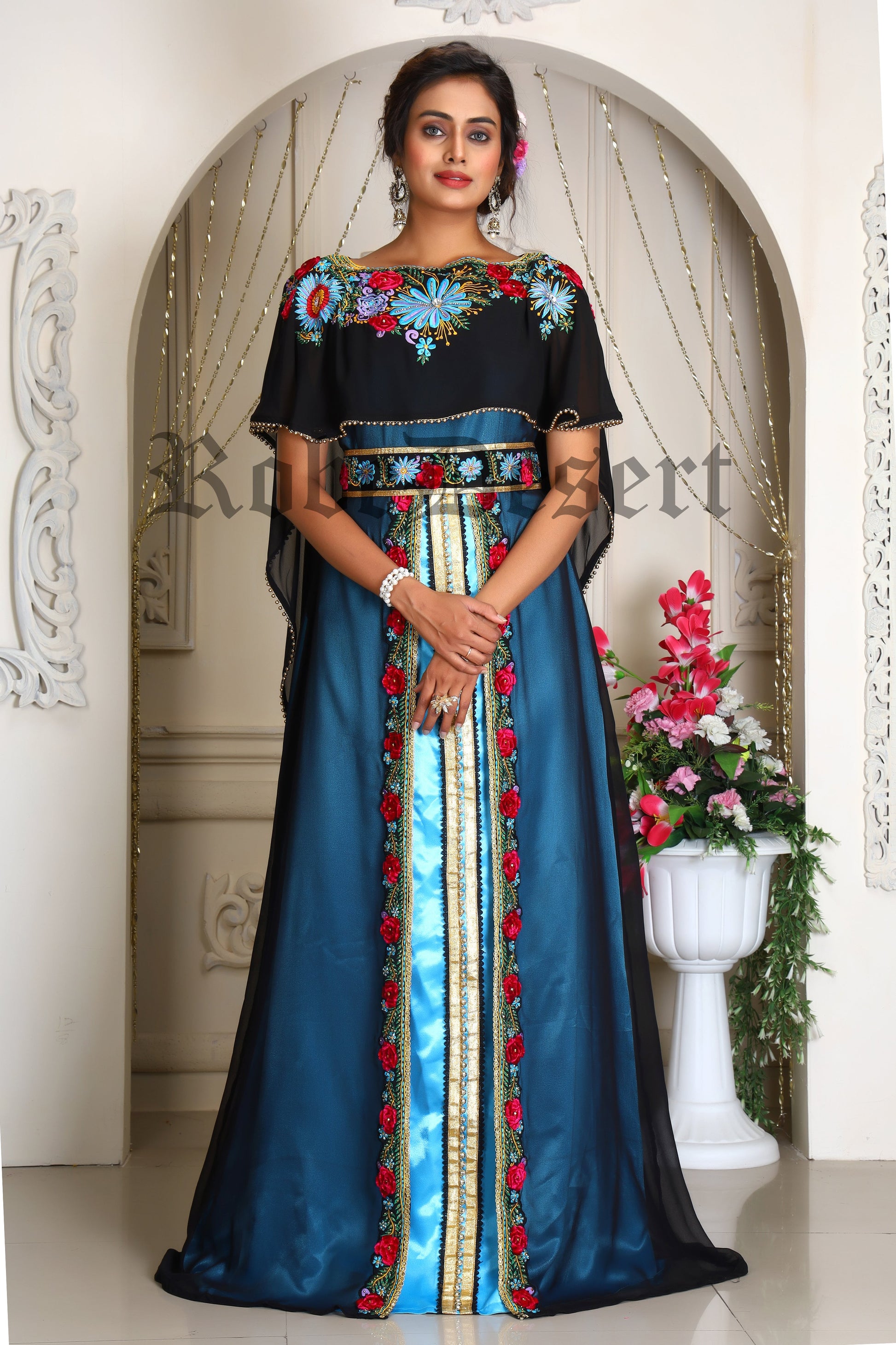 Black and Firozi Takchita Kaftan