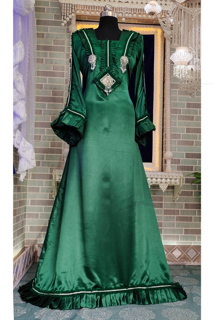 Bottle Green Islamic Designer Maxi Hand Beaded Caftan Arabic Takchita Silk Kaftan African Party Wear Dress Bottle Green Islamic Designer Maxi Hand Beaded Caftan Arabic Takchita Silk Kaftan African Party Wear Dress