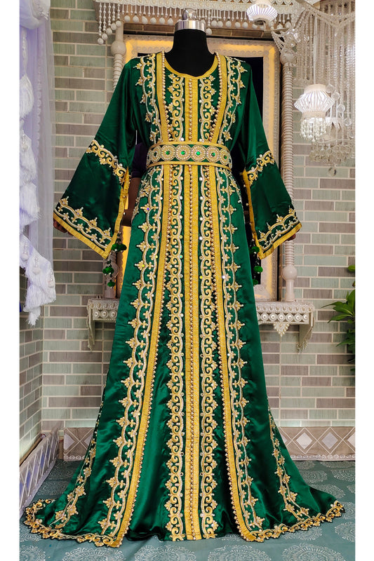 Dark Green Moroccan Embroidery Kaftan
