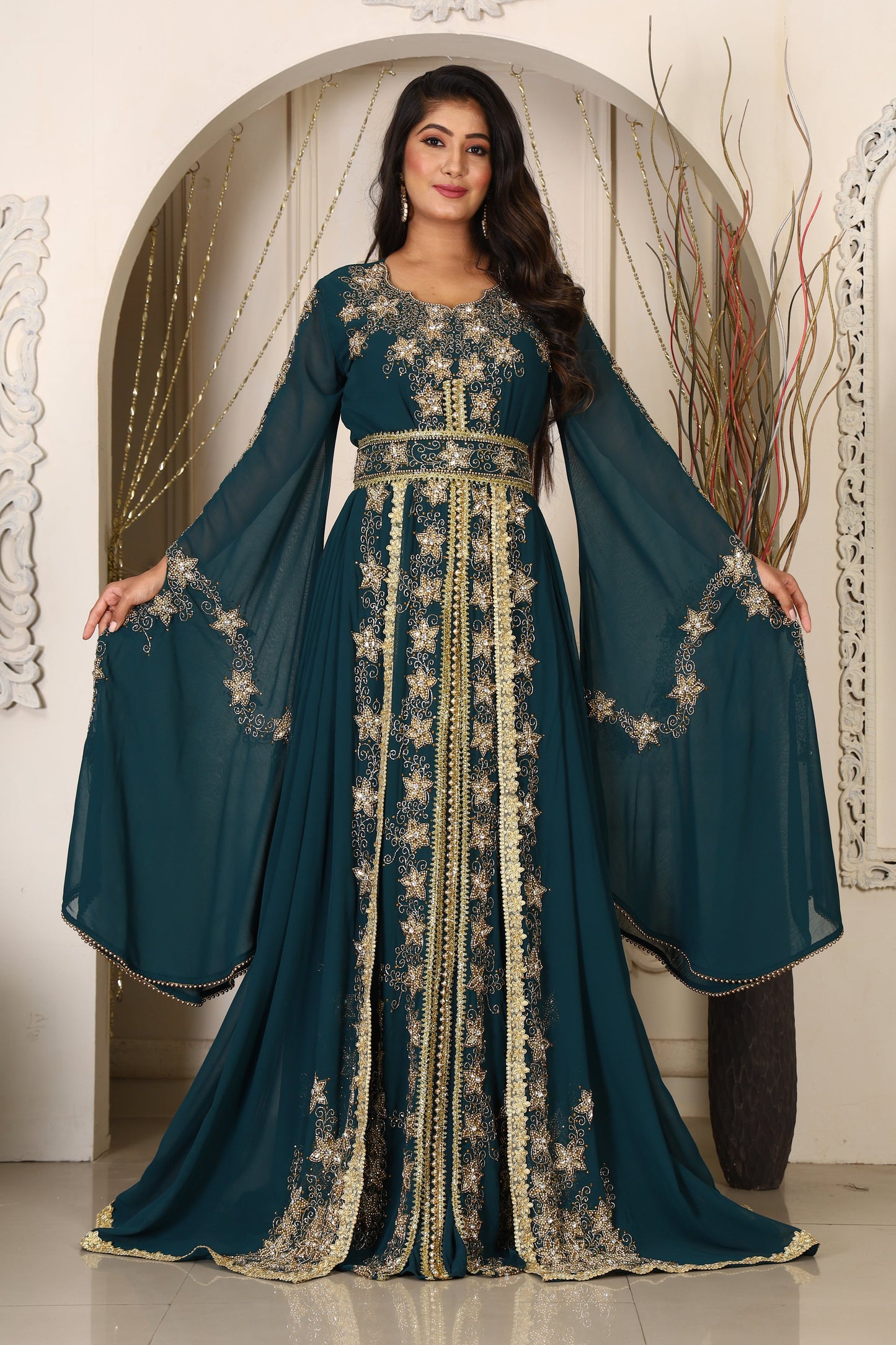 Bottle Green Islamic Wedding Designer Arabic Maxi Hand Beaded Dubai Ladies Long Sleeve Moroccan Arabic Party Wear Kaftan Bottle Green Islamic Wedding Designer Arabic Maxi Hand Beaded Dubai Ladies Long Sleeve Moroccan Arabic Party Wear Kaftan