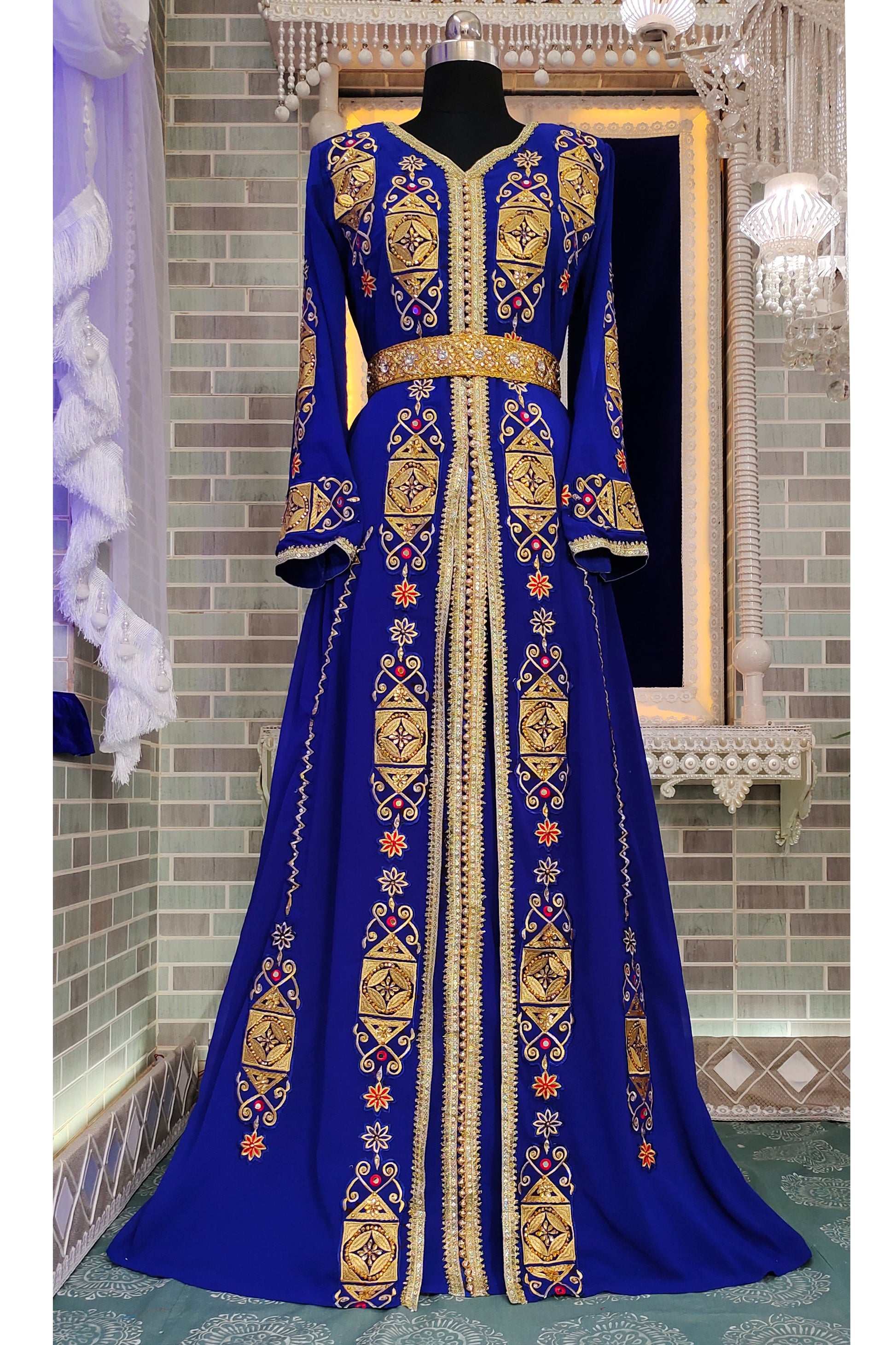 Royal Blue Designer Moroccan Embroidery Takchita Arabic Stylish