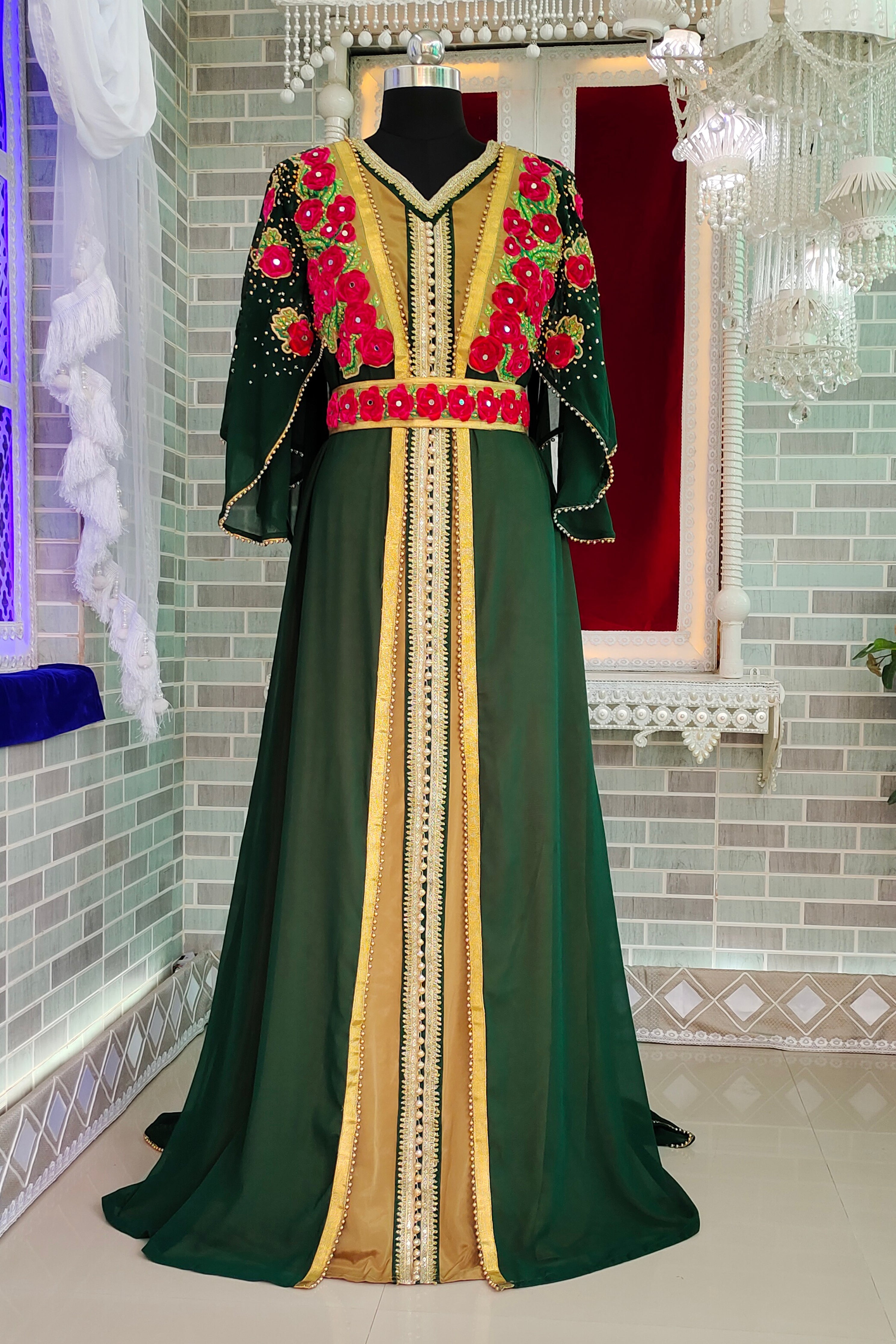 Dark Green Unique Israeli Designer Moroccan Kaftan / Arabic Takchita ...
