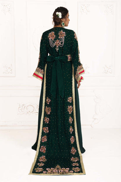 Dark Green Party Wear Wedding Kaftan With Vail