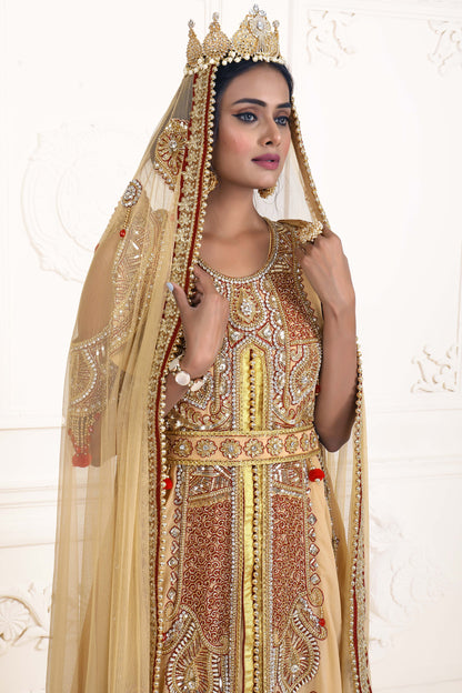 Beige Moroccan Islamic Wedding Kaftan