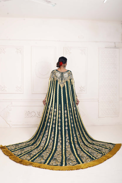 Bottle Green Moroccan Wedding Caftan With Train