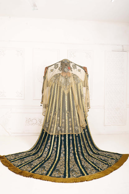 Bottle Green Moroccan Wedding Caftan With Train