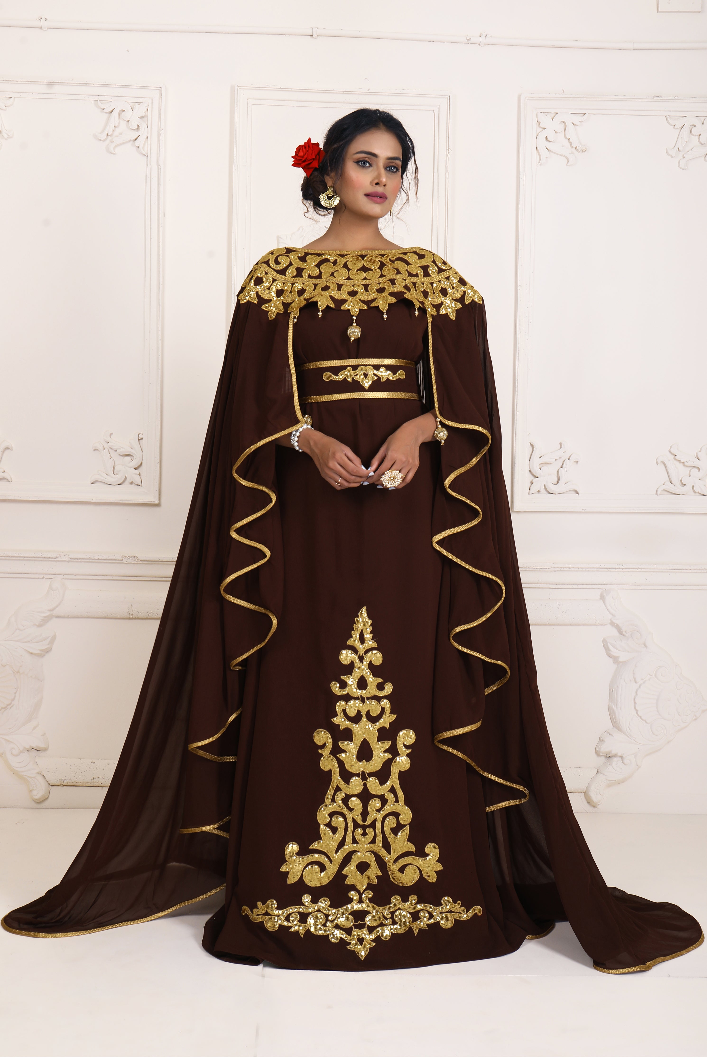 SALE!! Brown and Gold Embroidery Israeli Dress/ Islamic design kaftan ...