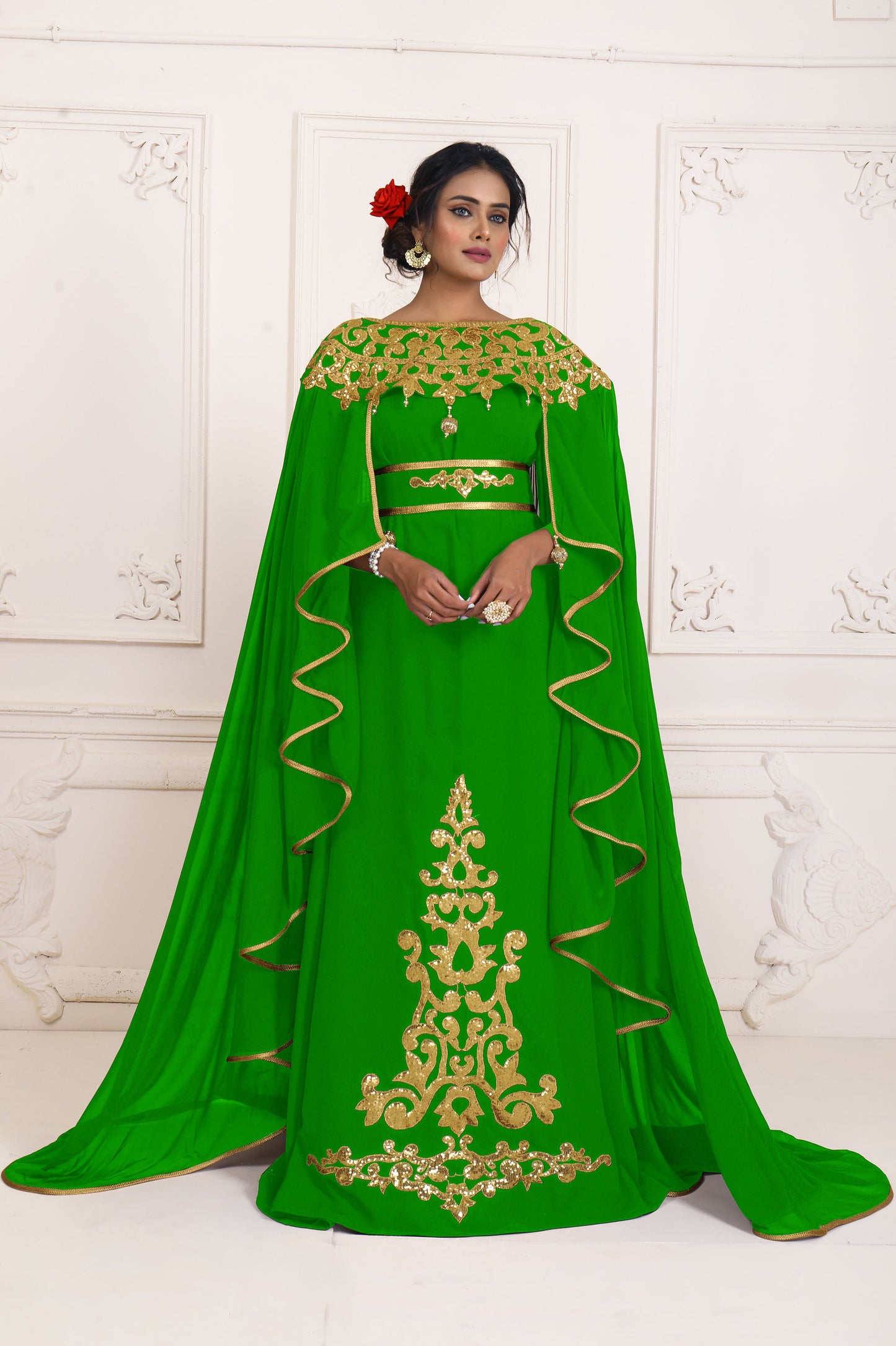 SALE!! Parrot Green Embroidery Israeli Dress
