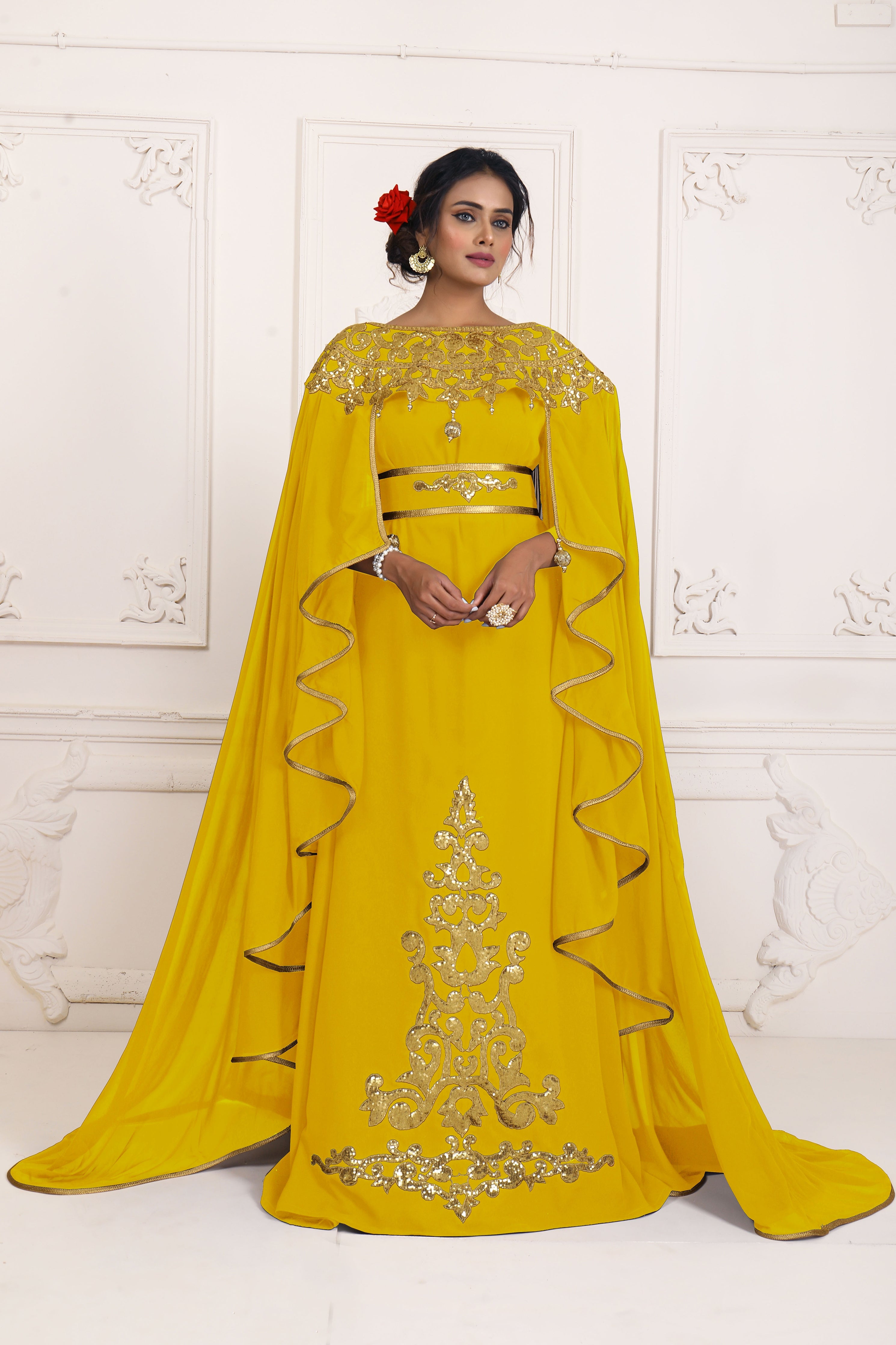 SALE!! Yellow Embroidery Israeli Dress/ Islamic design kaftan/ Takchita ...