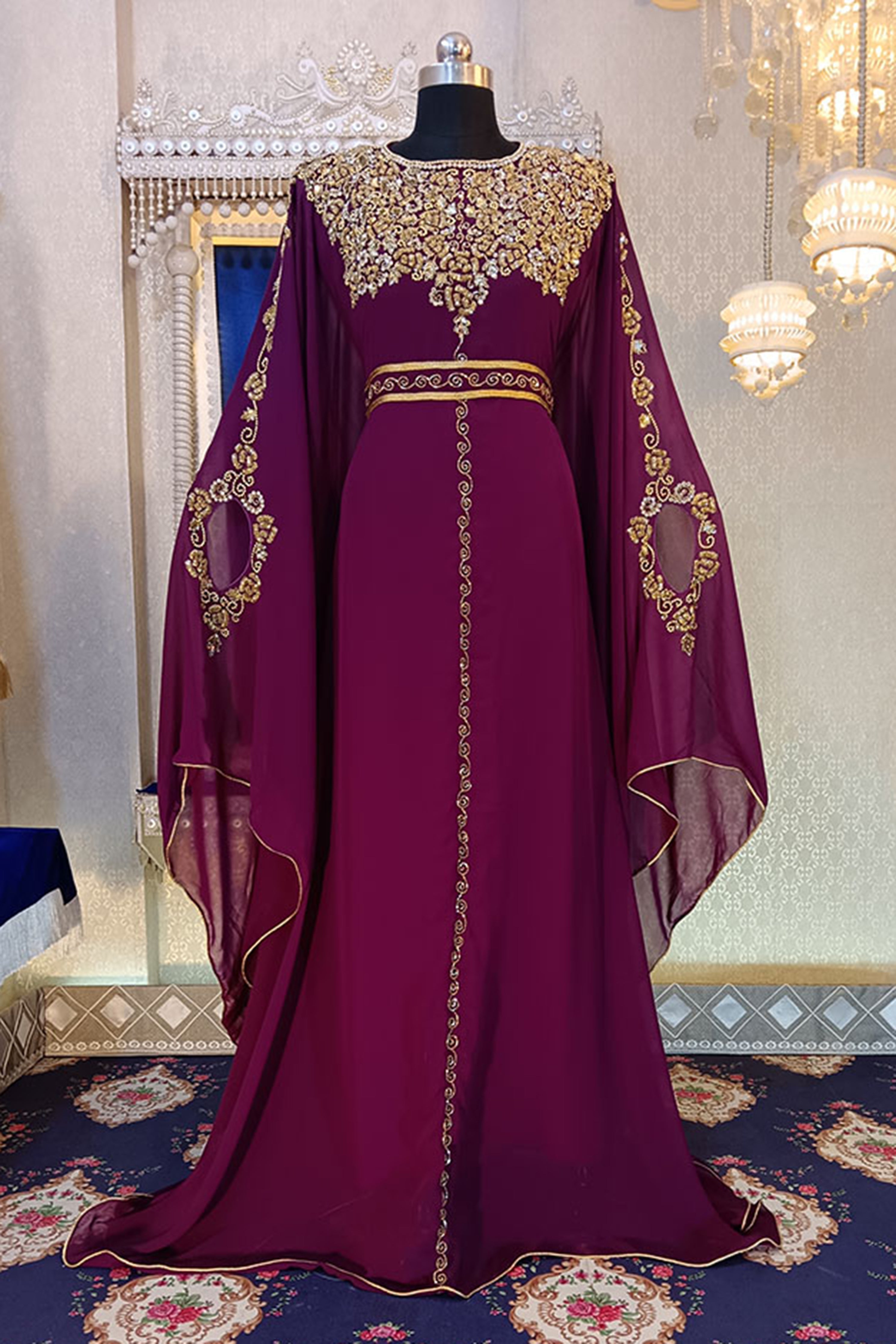 Israeli Bath Robe Dark Violet Designer Islamic Wedding Takchita Israeli Hand Beaded Dubai ...