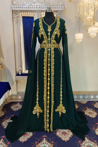 Bottle Green Wedding Designer Arabic Maxi Hand Beaded Dubai Ladies Long Sleeve Moroccan Caftan, Arabic PartyWear Kaftan RobeDesert Bottle Green Wedding Designer Arabic Maxi Hand Beaded Dubai Ladies Long Sleeve Moroccan Caftan, Arabic PartyWear Kaftan RobeDesert