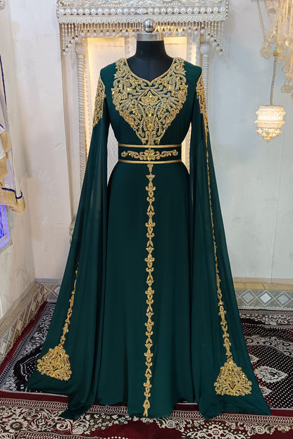 Bottle Green Designer Wedding Moroccan Kaftan