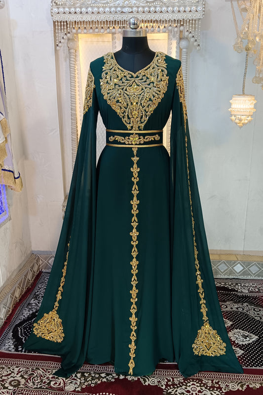 Bottle Green Designer Wedding Moroccan Kaftan