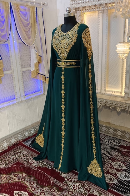 Bottle Green Designer Wedding Moroccan Kaftan