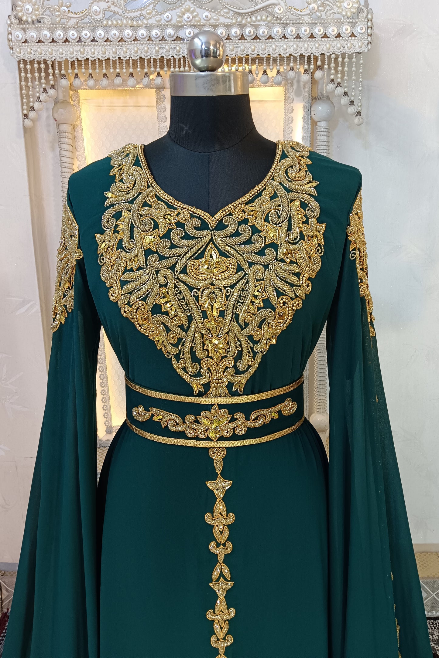 Bottle Green Designer Wedding Moroccan Kaftan