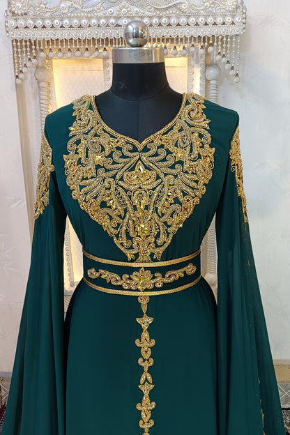 Bottle Green Designer Wedding Moroccan Kaftan