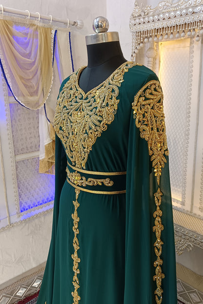 Bottle Green Designer Wedding Moroccan Kaftan