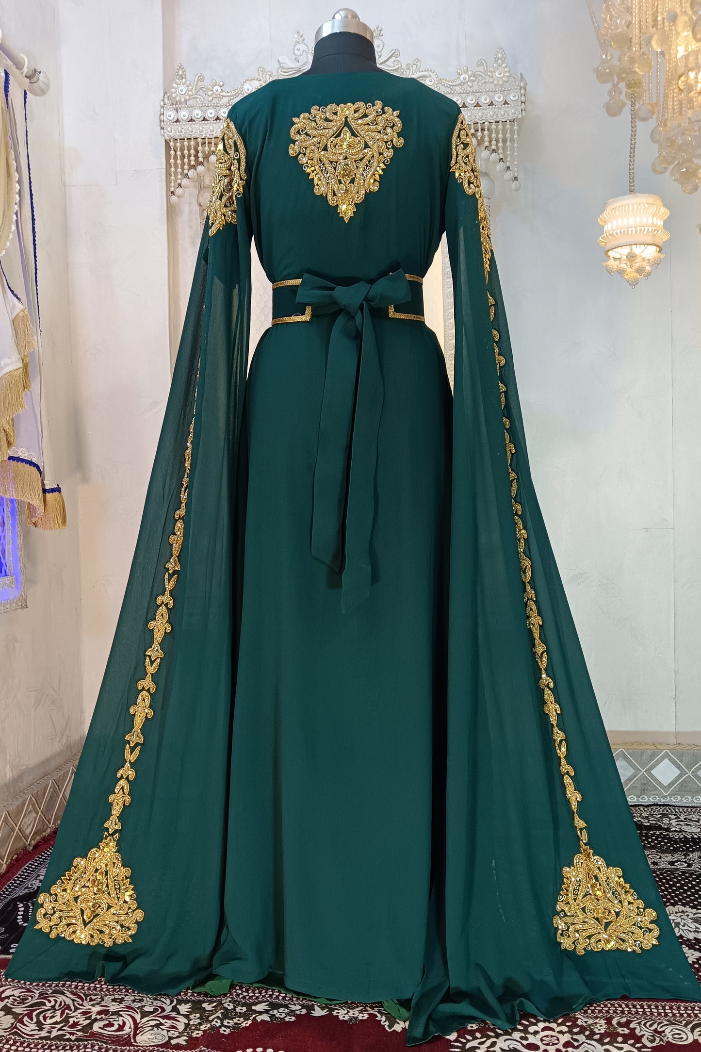 Bottle Green Designer Wedding Moroccan Kaftan