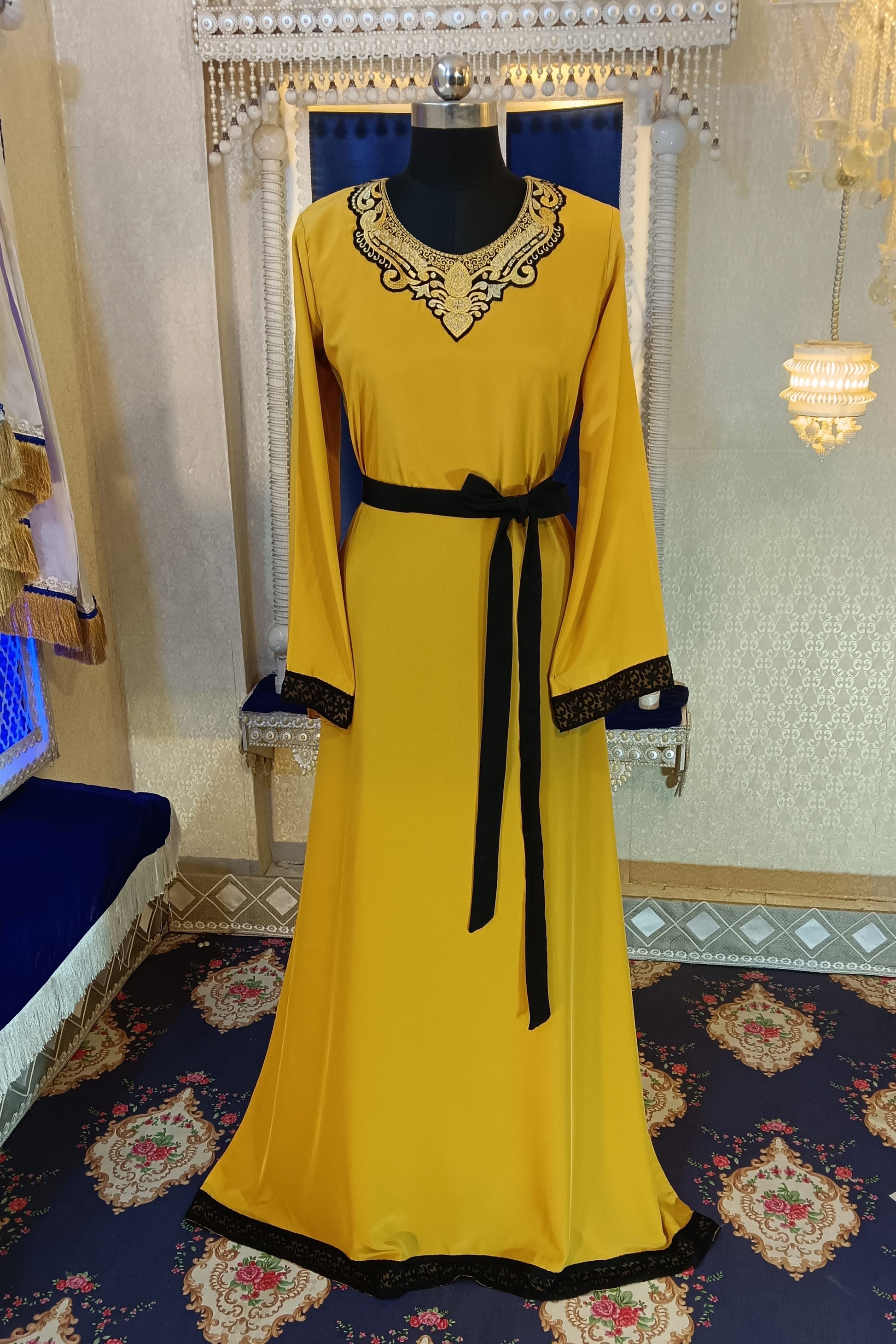 Golden Yellow Embroidery Islamic Caftan