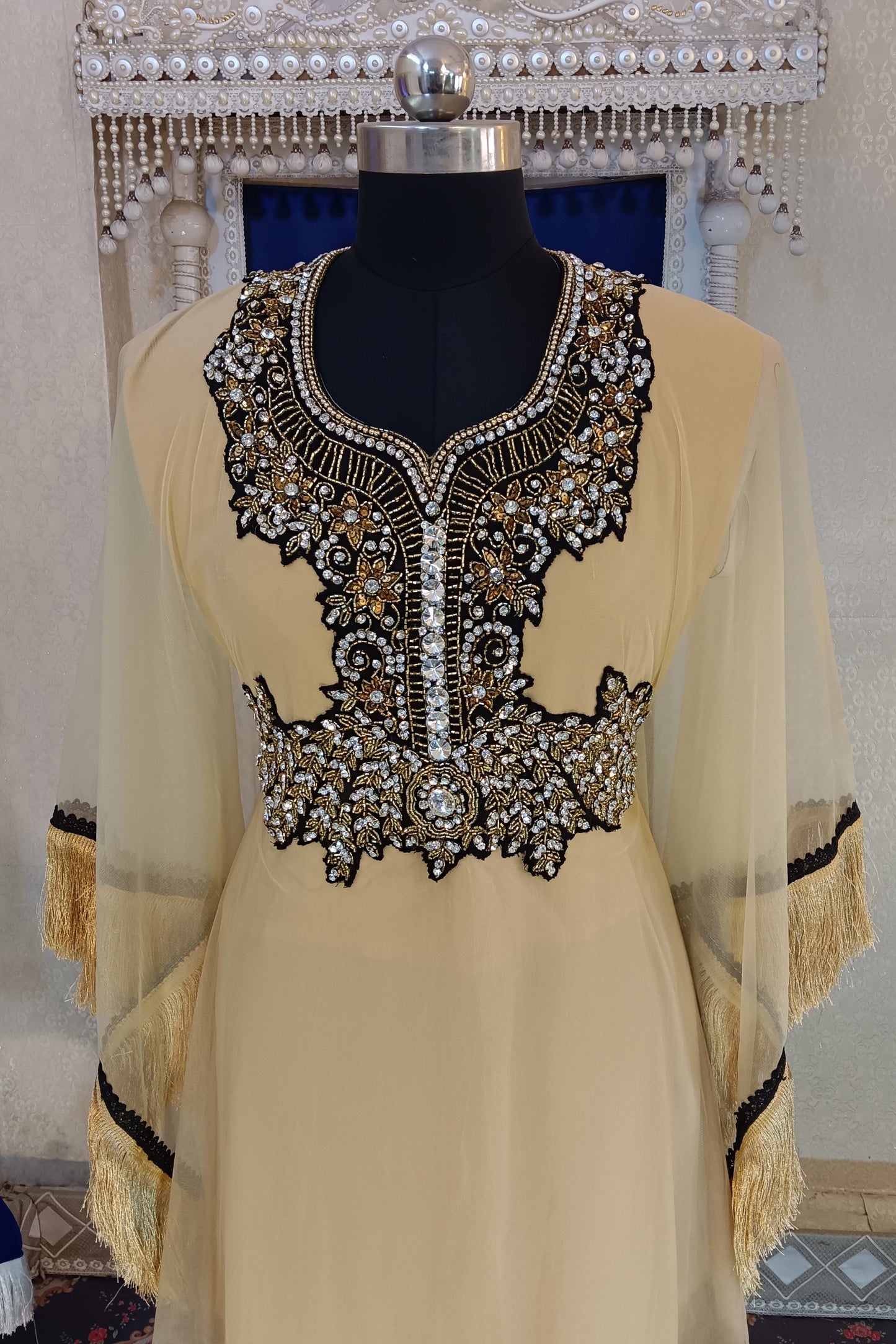 Beige Designer Islamic Party Wear Arabic Wedding Takchita Kaftan