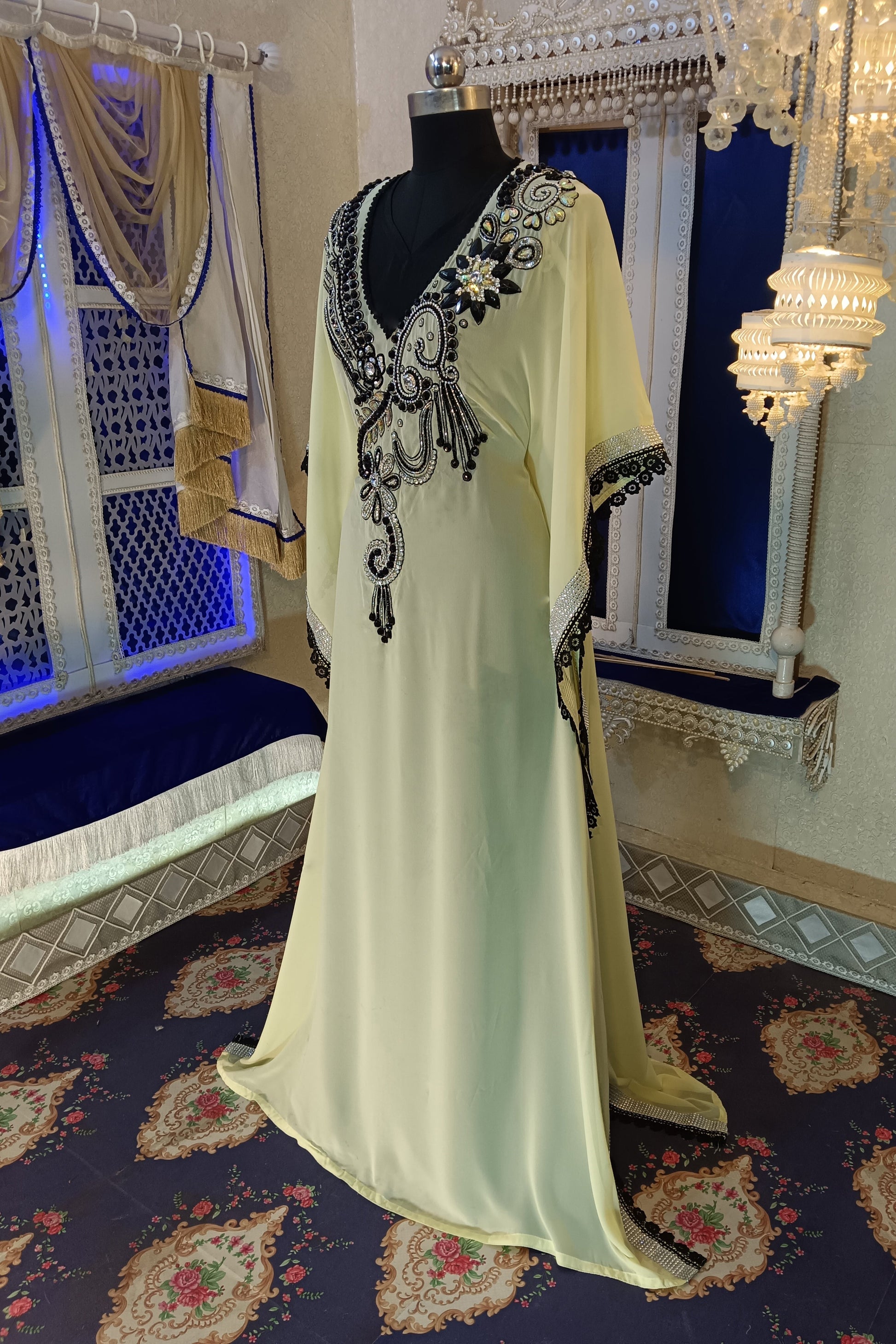 Lemon Yellow Hand Beaded Dress