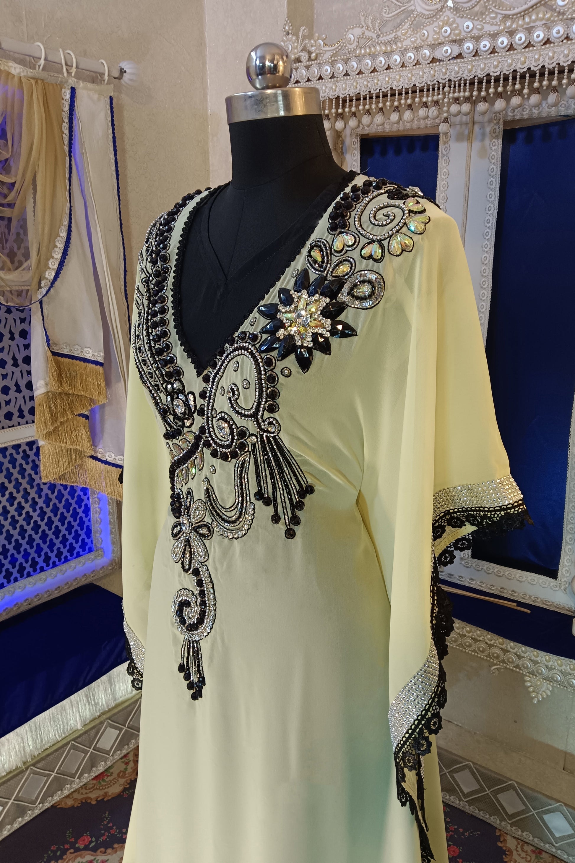 Lemon Yellow Long Gown Kaftan Dress