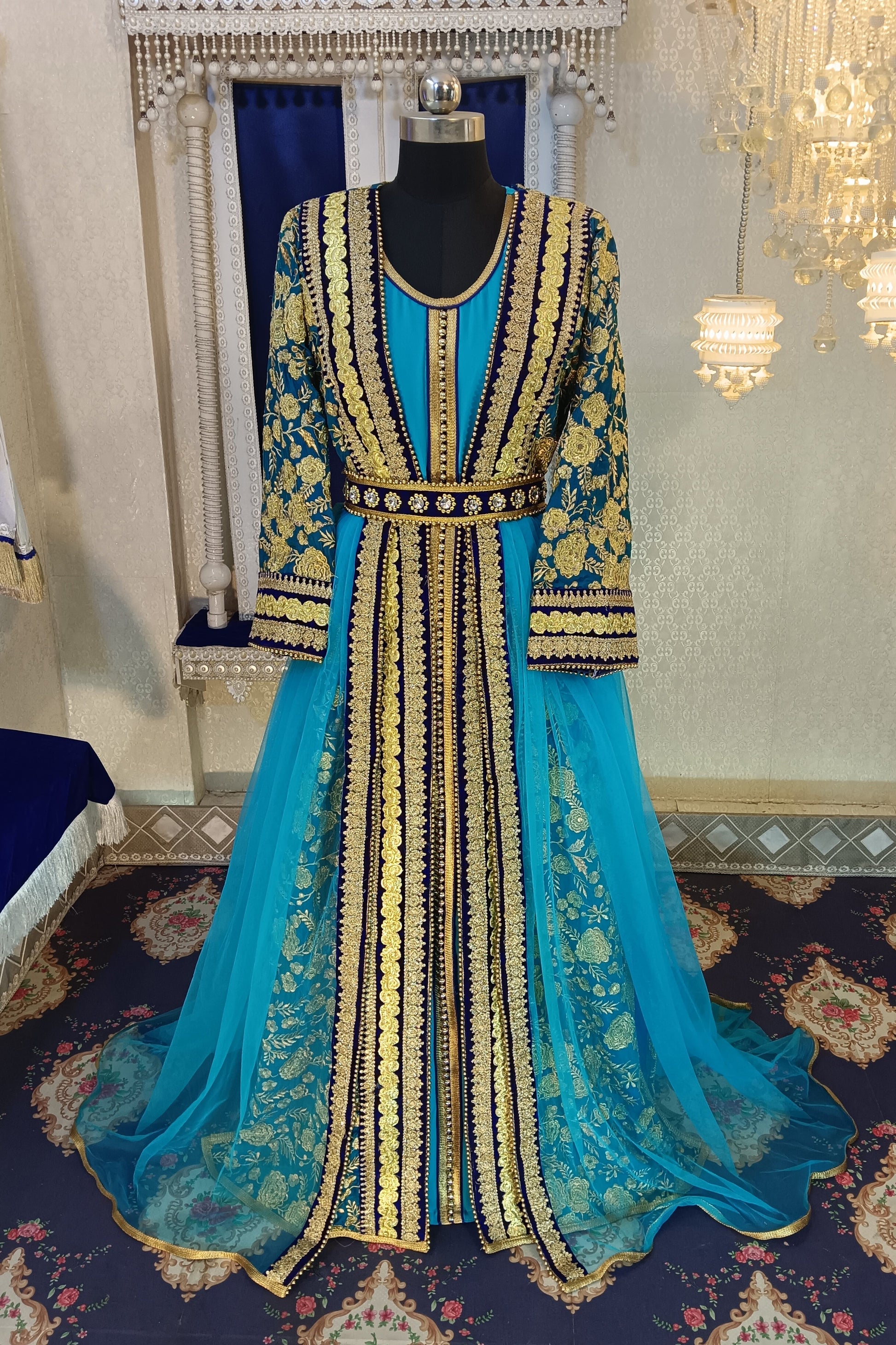 Blue and Firozi Moroccan Kaftan