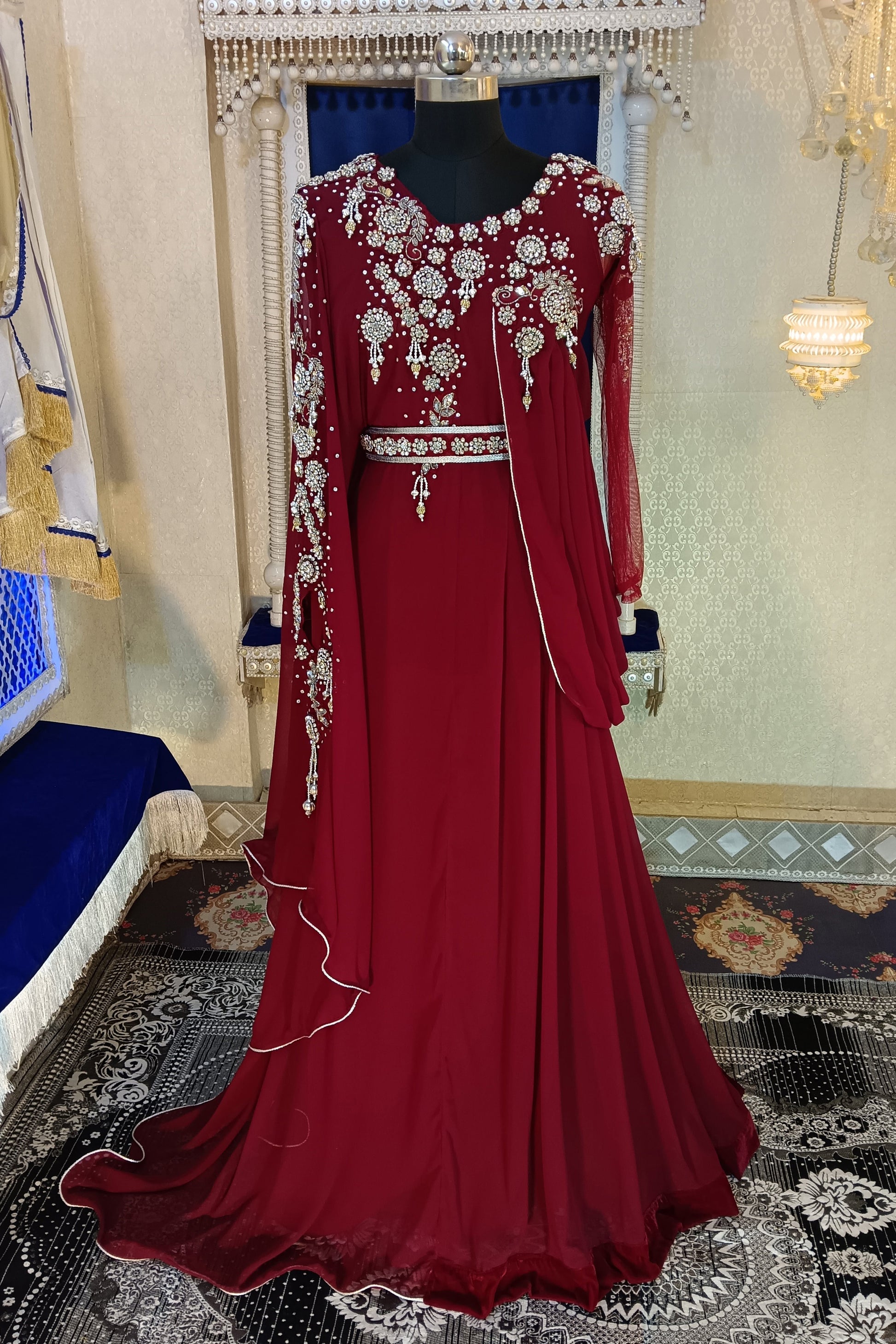 arabic maxi dresses for weddings Latest beautiful embroidered Arabic bridal dress in green color # A2200