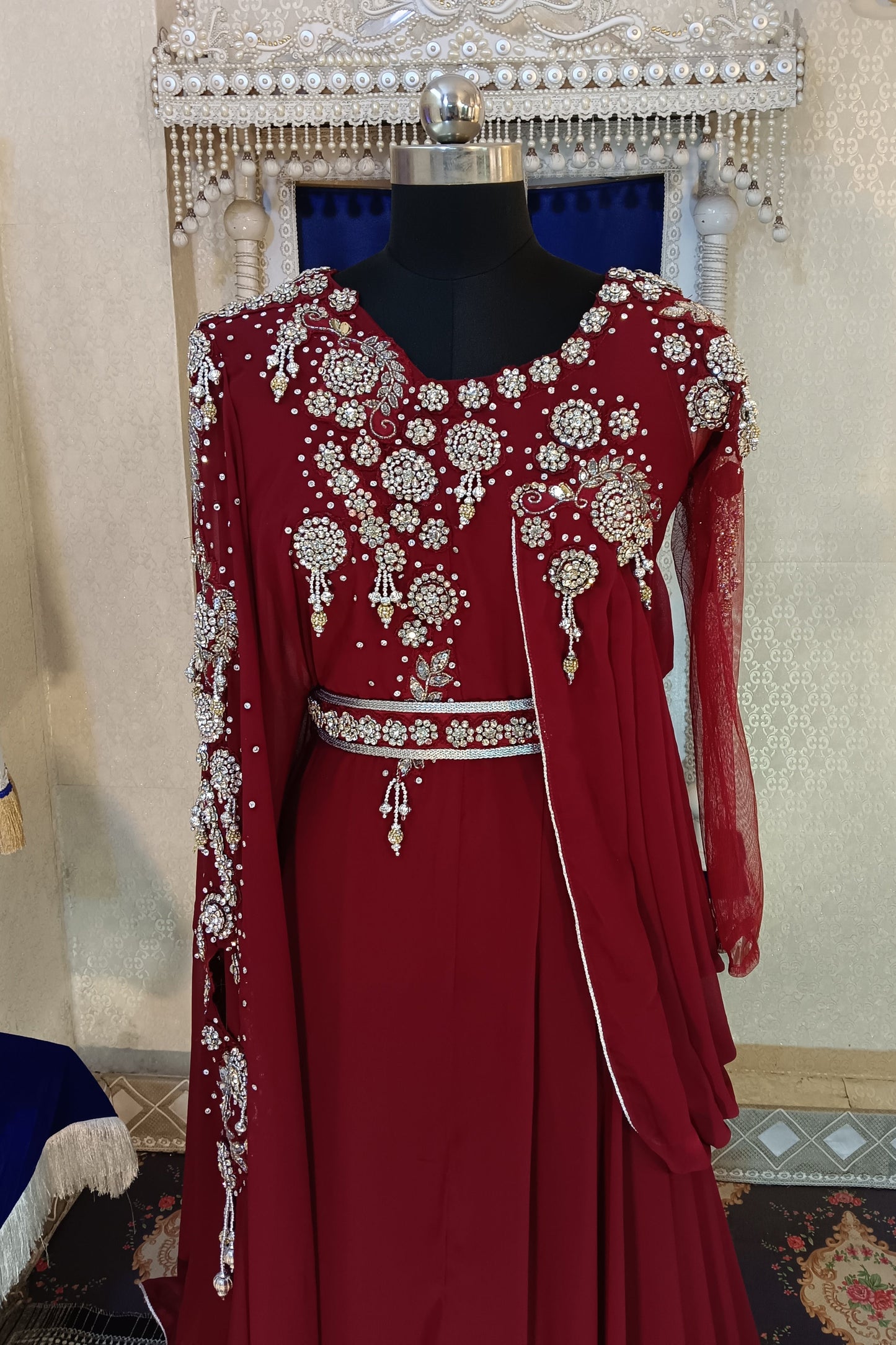 Designer Wedding Arabic Maxi Hand Beaded Party Wear Kaftan