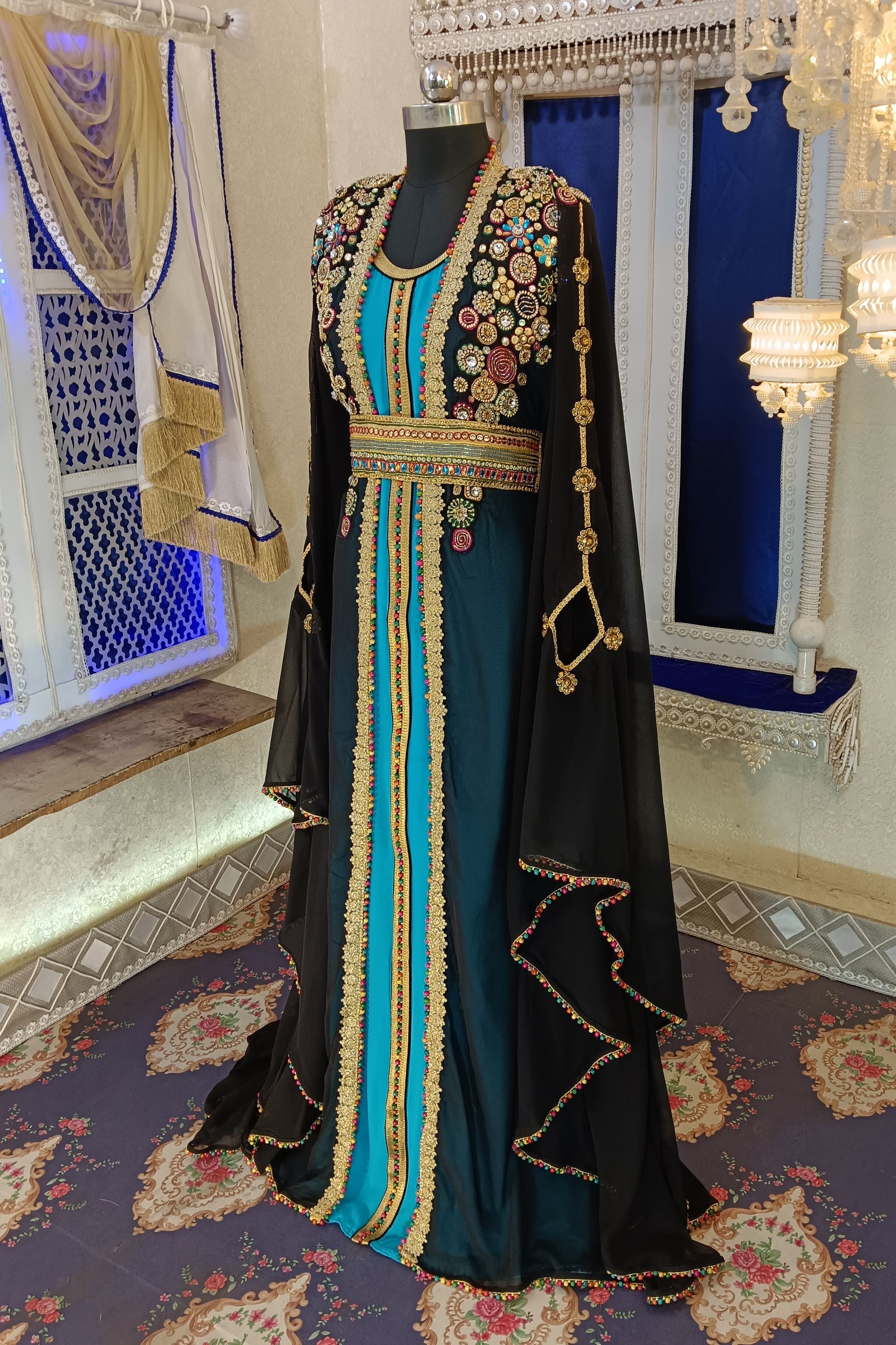 Black and Firozi Designer Arabic Dress