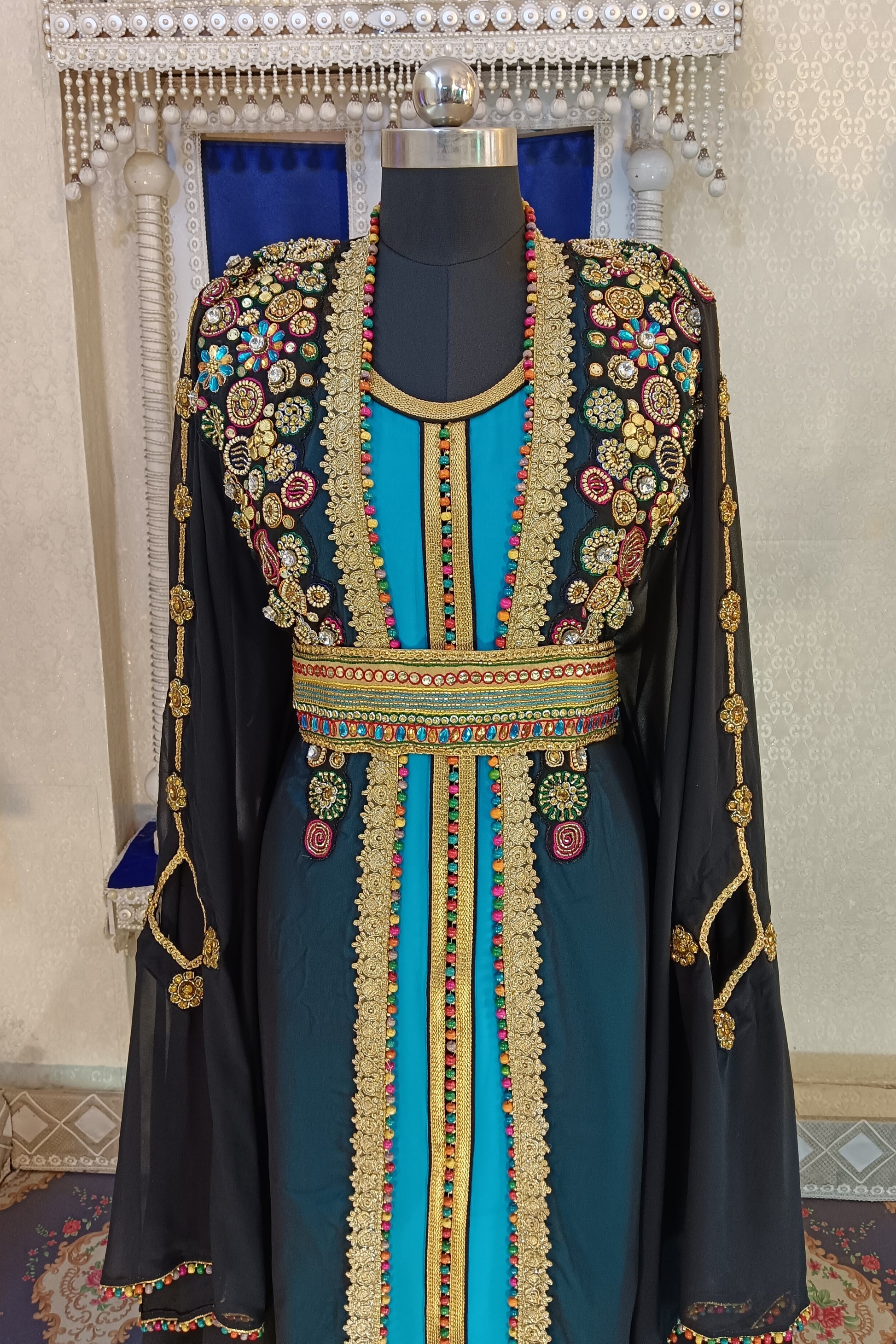 Black and Firozi Moroccan Caftan