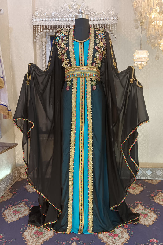 Black and Firozi Caftan