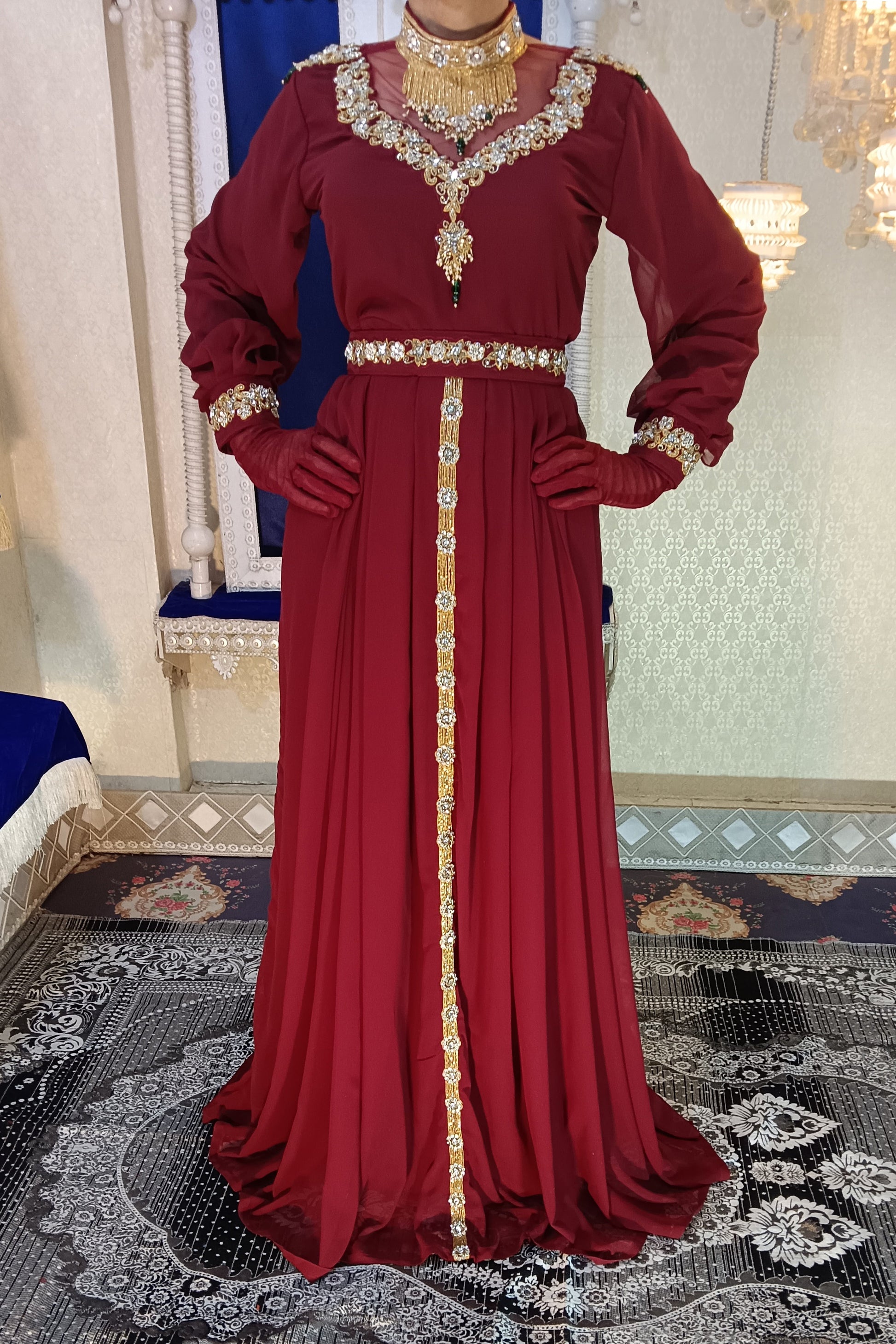 Maroon Wedding Kaftan