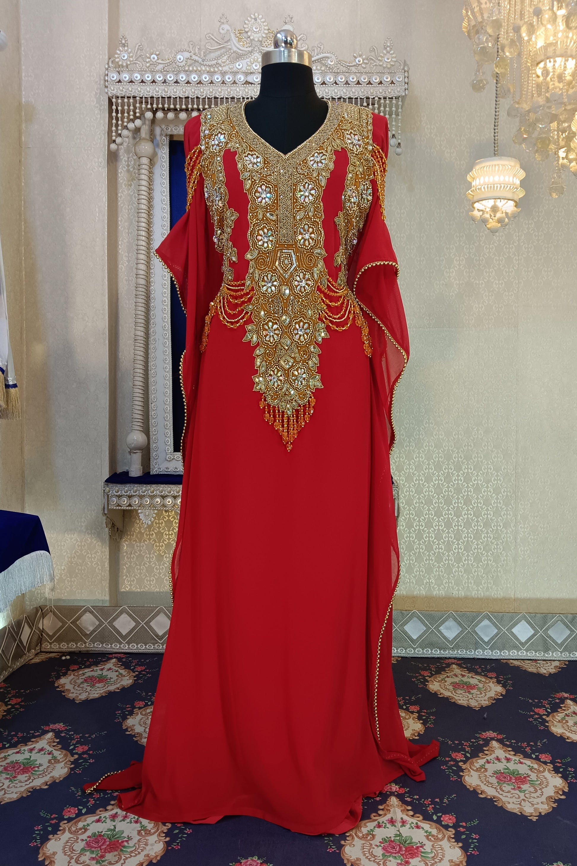 Red Designer Islamic Takchita Caftan Maxi Hand Beaded Long Gown Dress Red Designer Islamic Takchita Caftan Maxi Hand Beaded Long Gown Dress