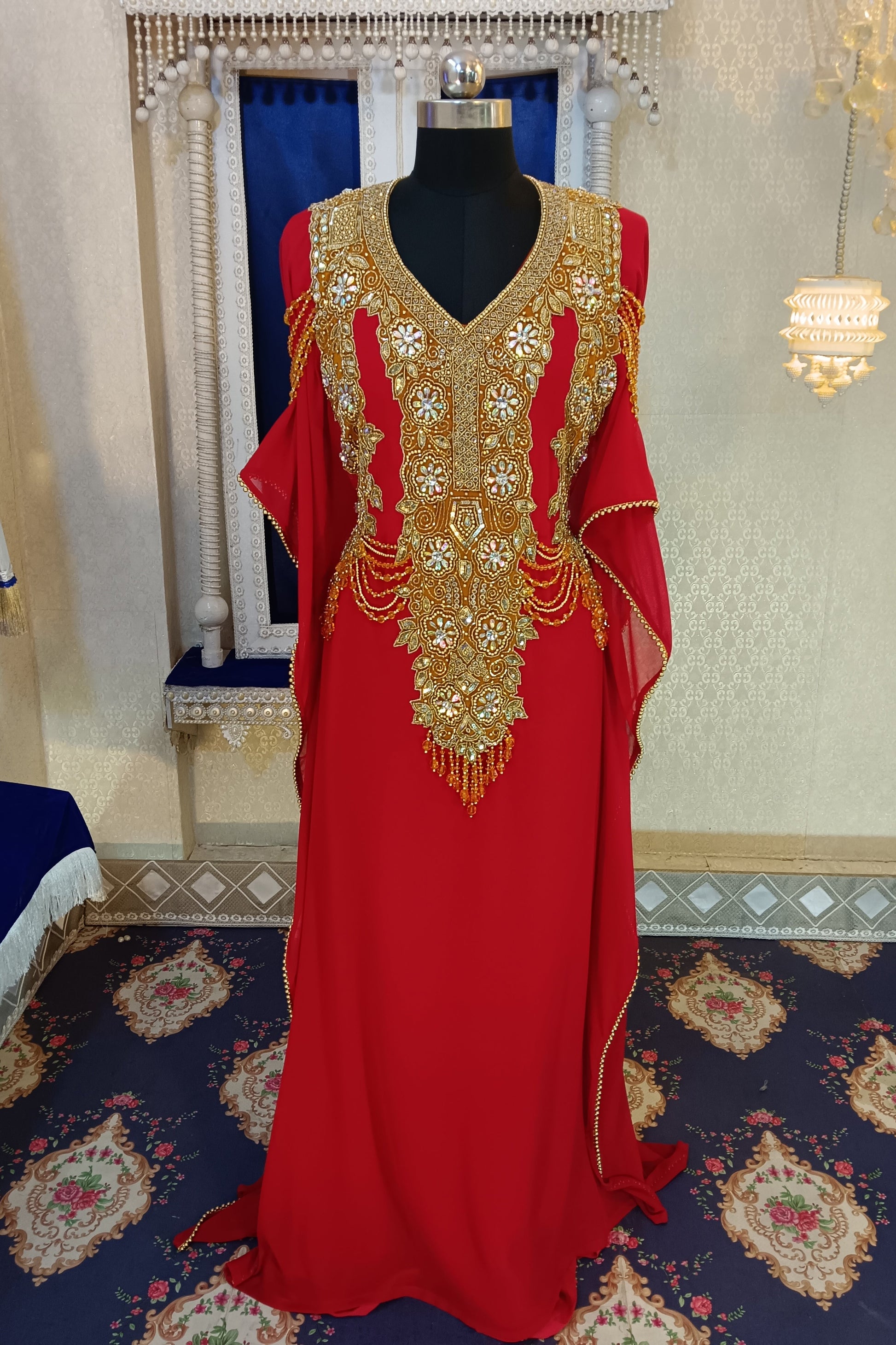 Red Designer Islamic Takchita Caftan Maxi Hand Beaded Long Gown Dress Red Designer Islamic Takchita Caftan Maxi Hand Beaded Long Gown Dress