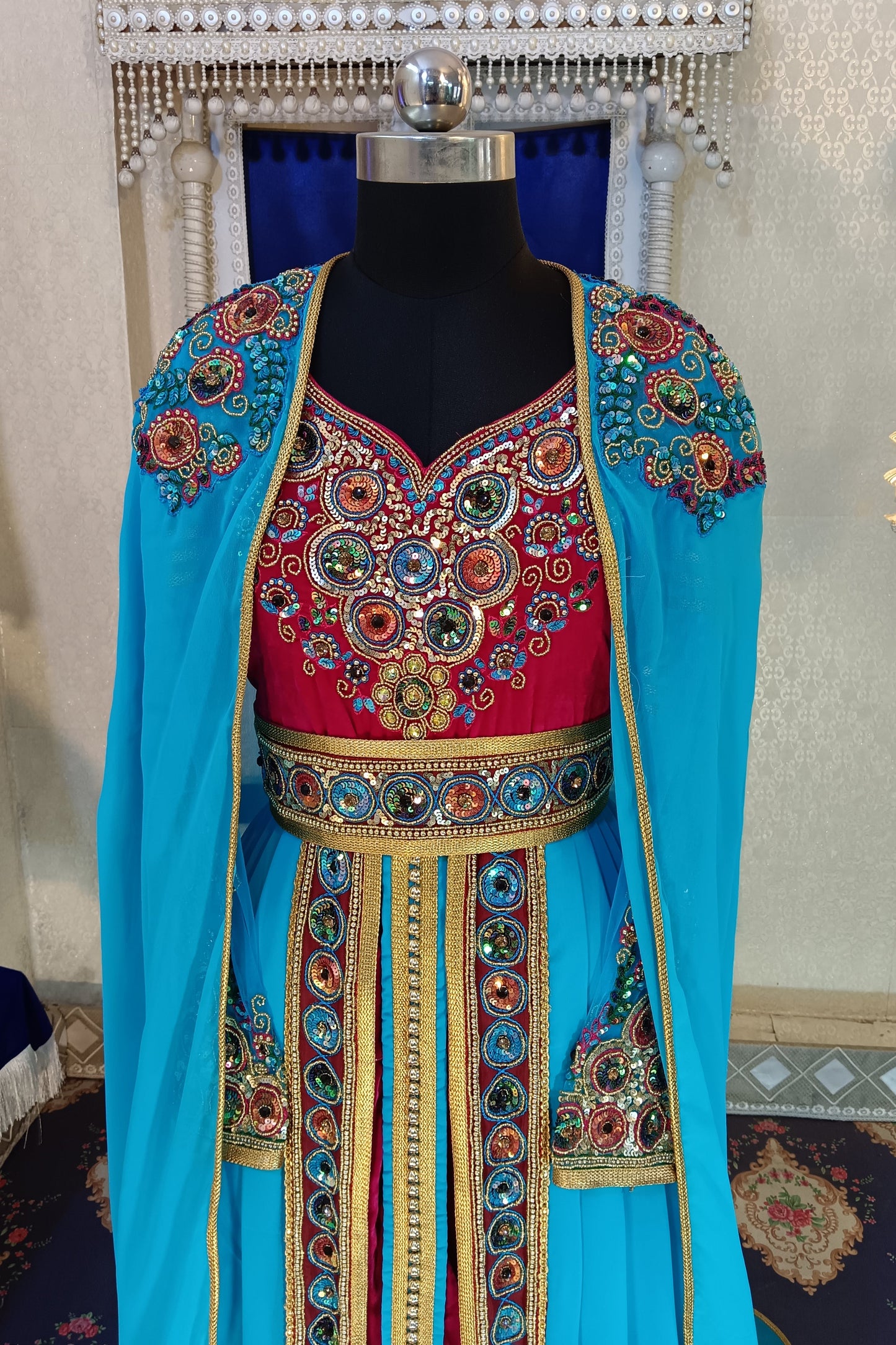 Pink and Firozi Wedding Designer Moroccan Arabic Party Wear Kaftan