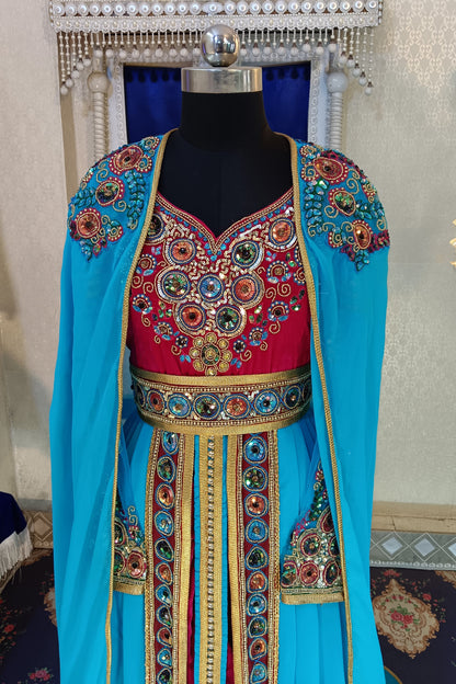Pink and Firozi Wedding Designer Moroccan Arabic Party Wear Kaftan