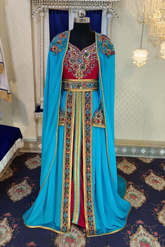 Pink and Firozi Wedding Kaftan