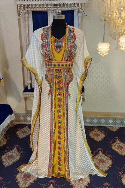Off White and Gold Unique Dress