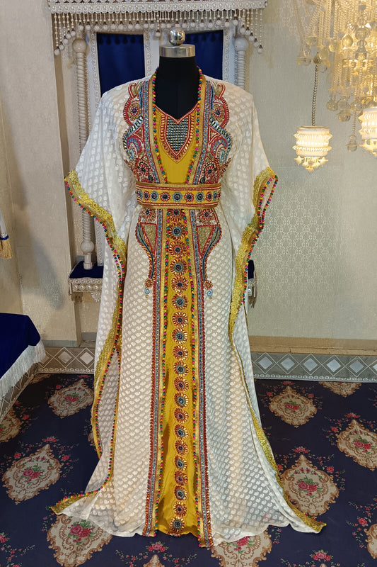 Off White and Gold Unique Dress