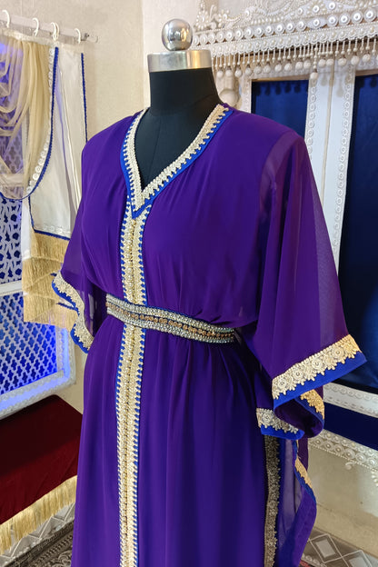 Purple and Blue Designer Arabic Party Wear Kaftan
