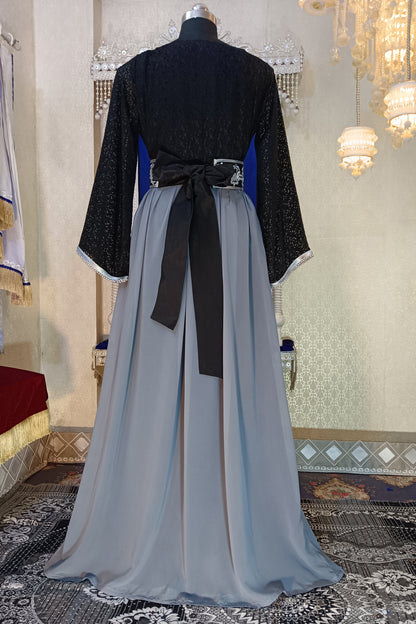 Grey And Black Designer Moroccan Embroidery Kaftan