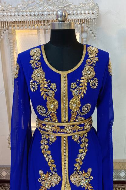 RoyalBlue Designer Moroccan Islamic Wedding Kaftan