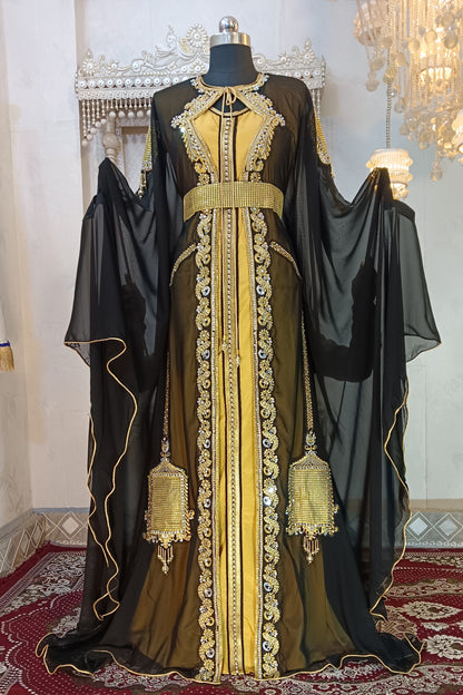 Black and Gold Moroccan Party Wear Dress
