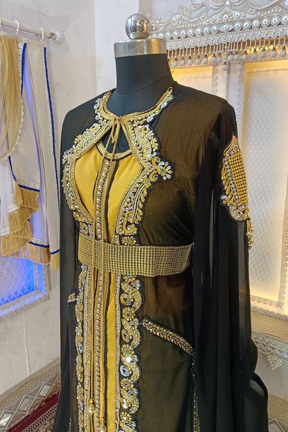 Black and Gold Designer Moroccan Party Wear Wedding Kaftan