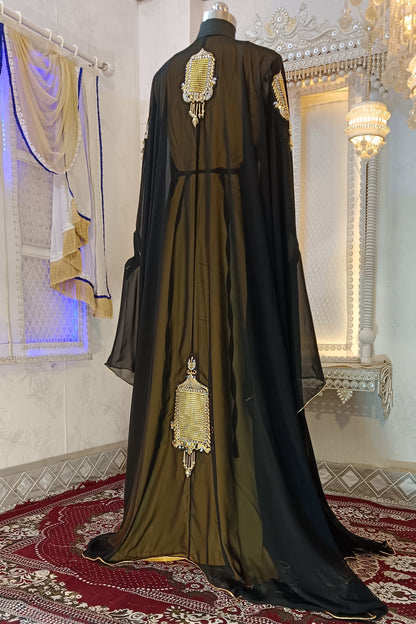 Black and Gold Designer Moroccan Party Wear Wedding Kaftan