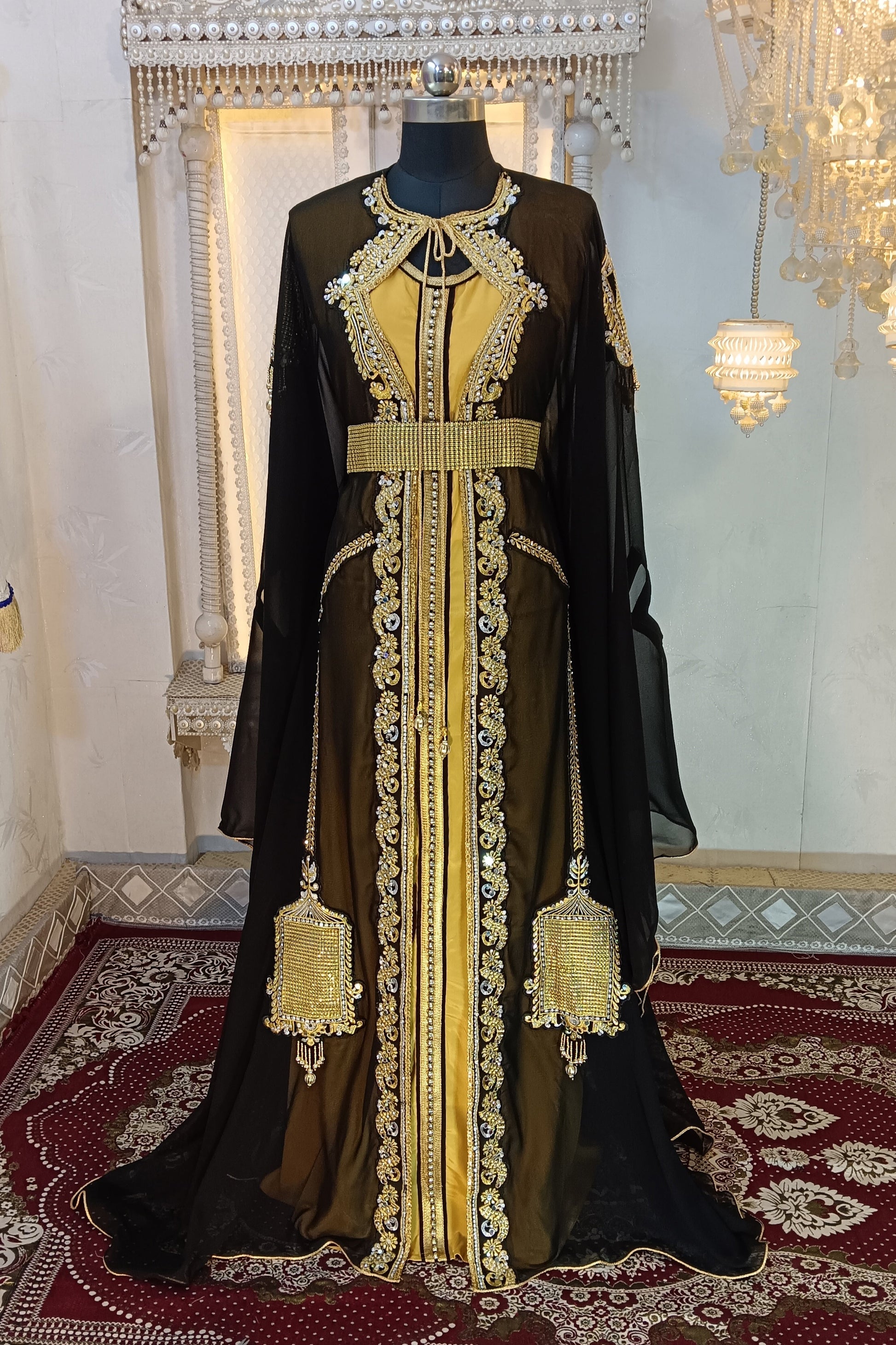 Black and Gold Designer Moroccan Party Wear Wedding Kaftan Black and Gold Designer Moroccan Party Wear Wedding Kaftan