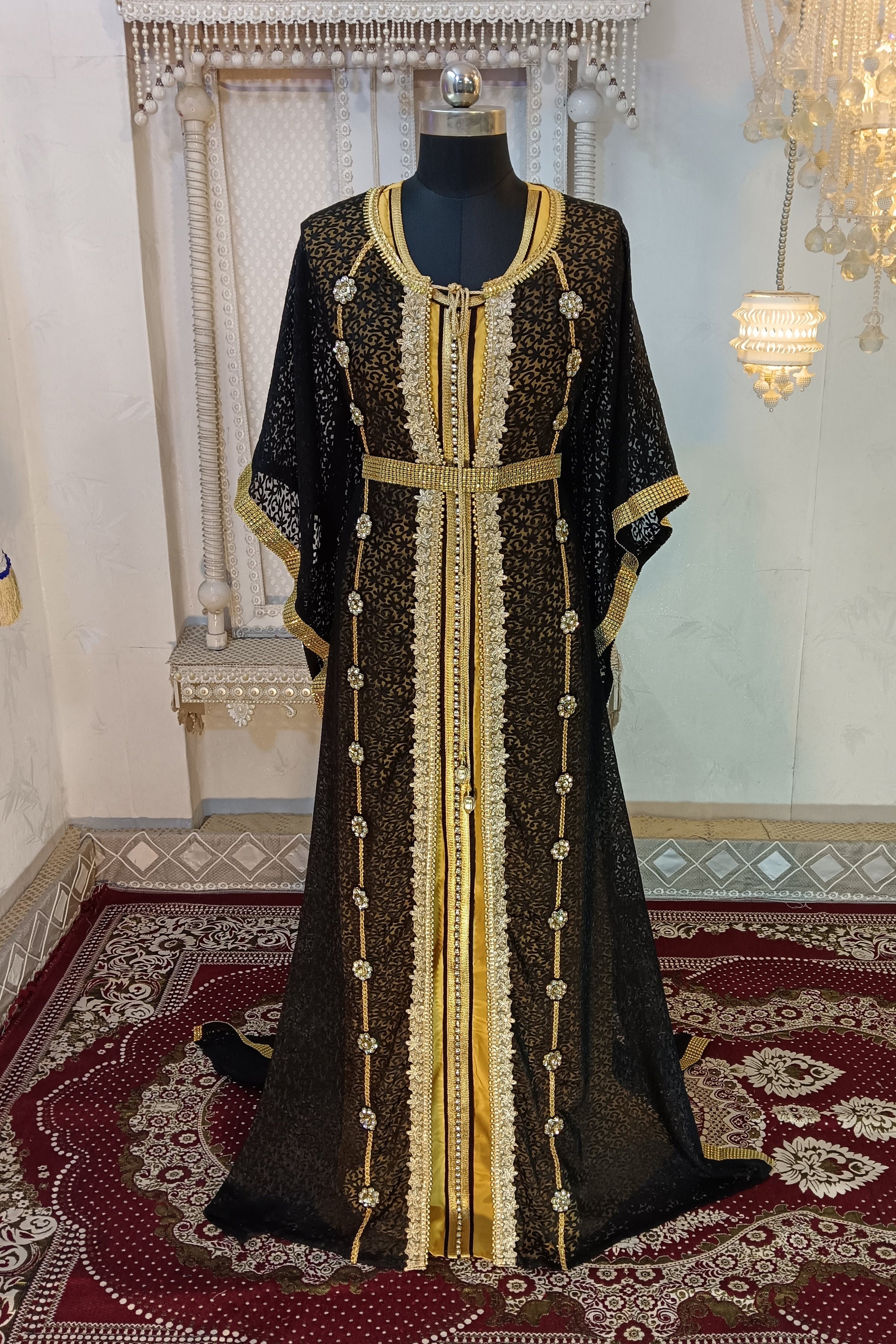 Black and Gold Islamic Wedding Designer Arabic Moroccan Kaftan RobeDesert Black and Gold Islamic Wedding Designer Arabic Moroccan Kaftan RobeDesert