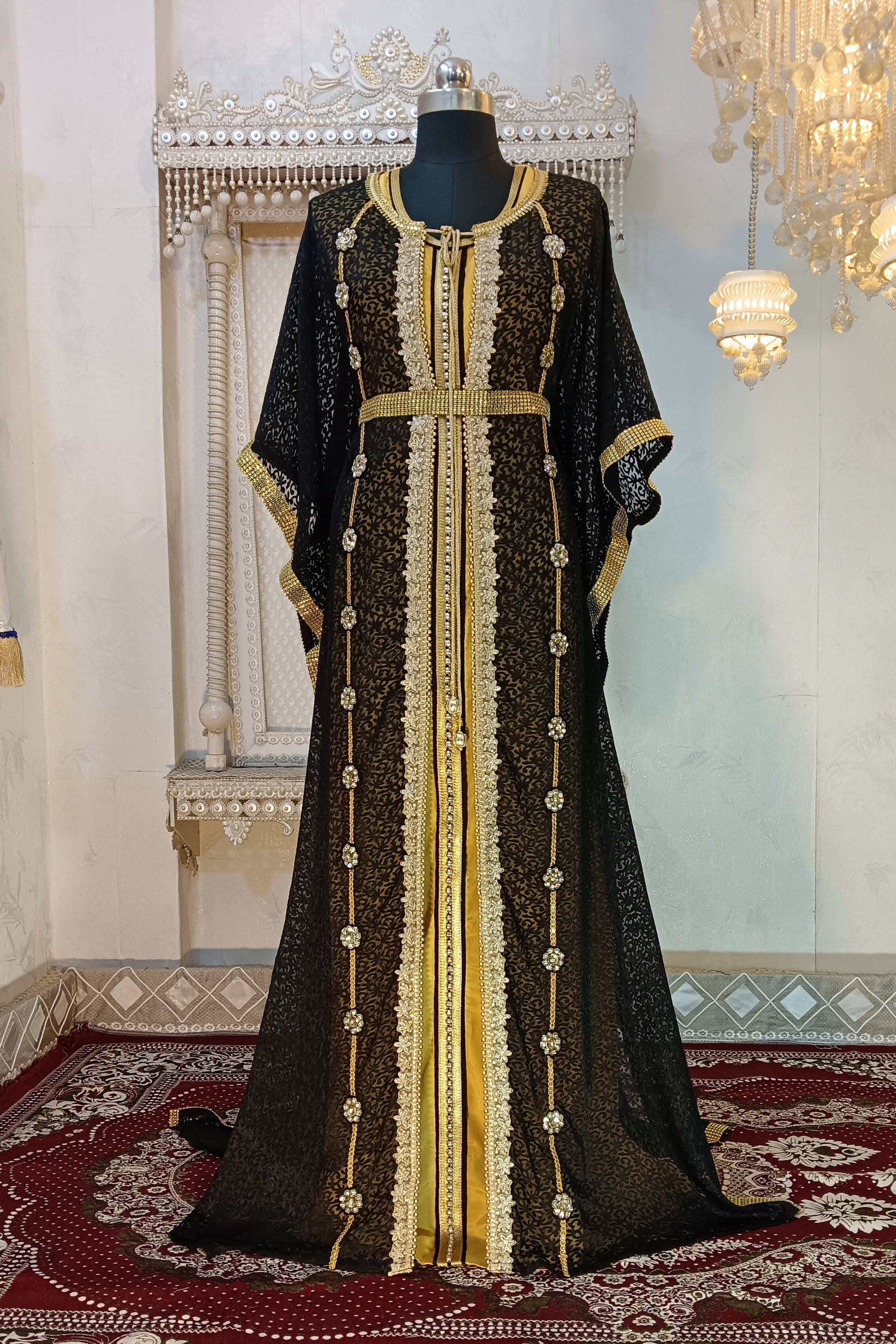 Black and Gold Islamic Wedding Designer Arabic Moroccan Kaftan RobeDesert Black and Gold Islamic Wedding Designer Arabic Moroccan Kaftan RobeDesert